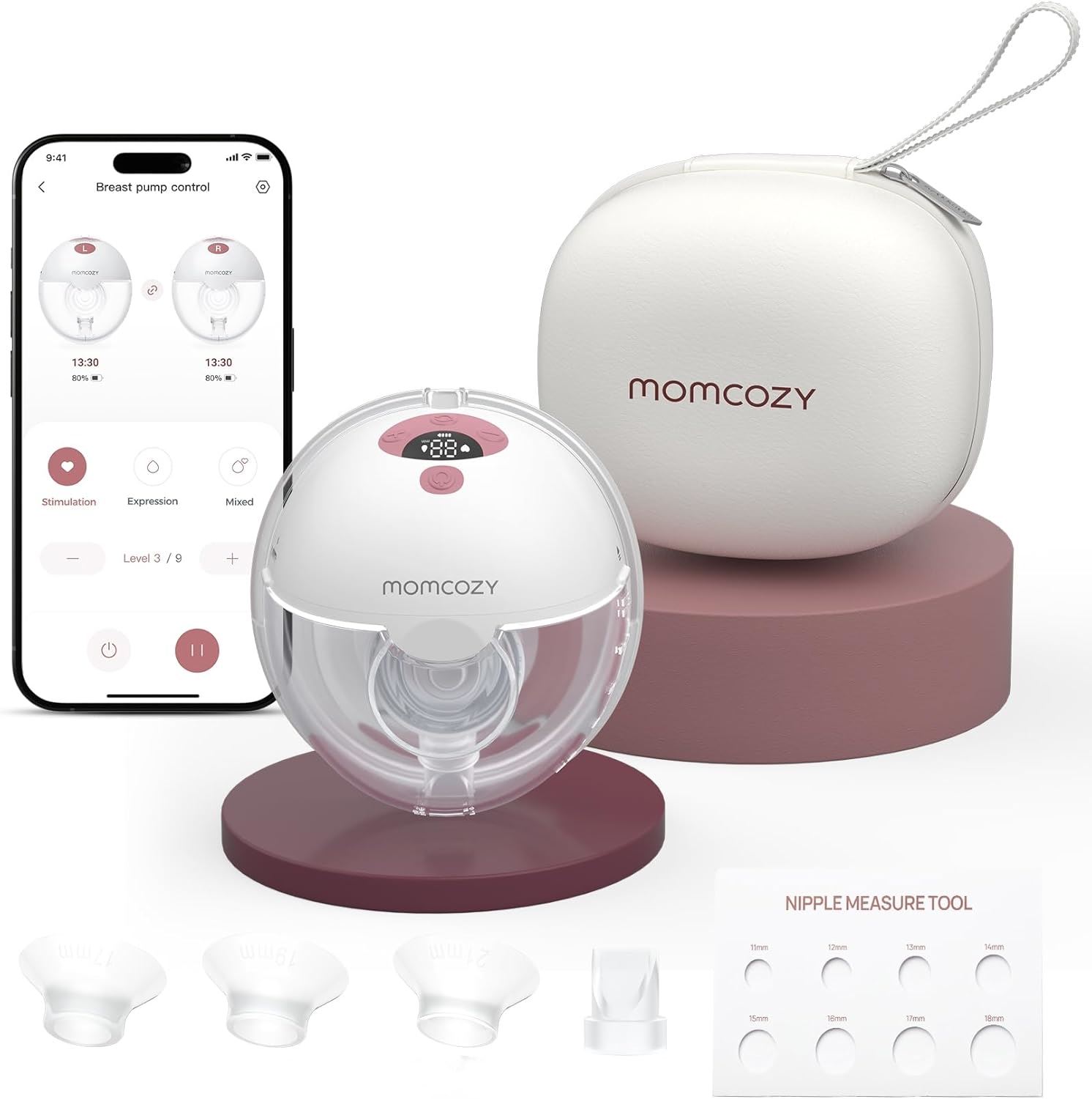Extractor de leche portátil Momcozy M5 Smart controlado por aplicación, extractor eléctrico inalámbrico manos libres, 3 modos, 9 niveles de succión, libre de BPA